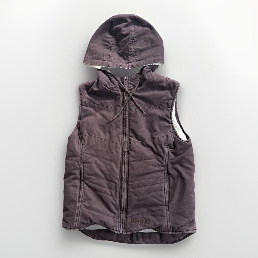 Berne Sherpa Lined Hooded Vest Brown Small 18x24 Workwear Jacket